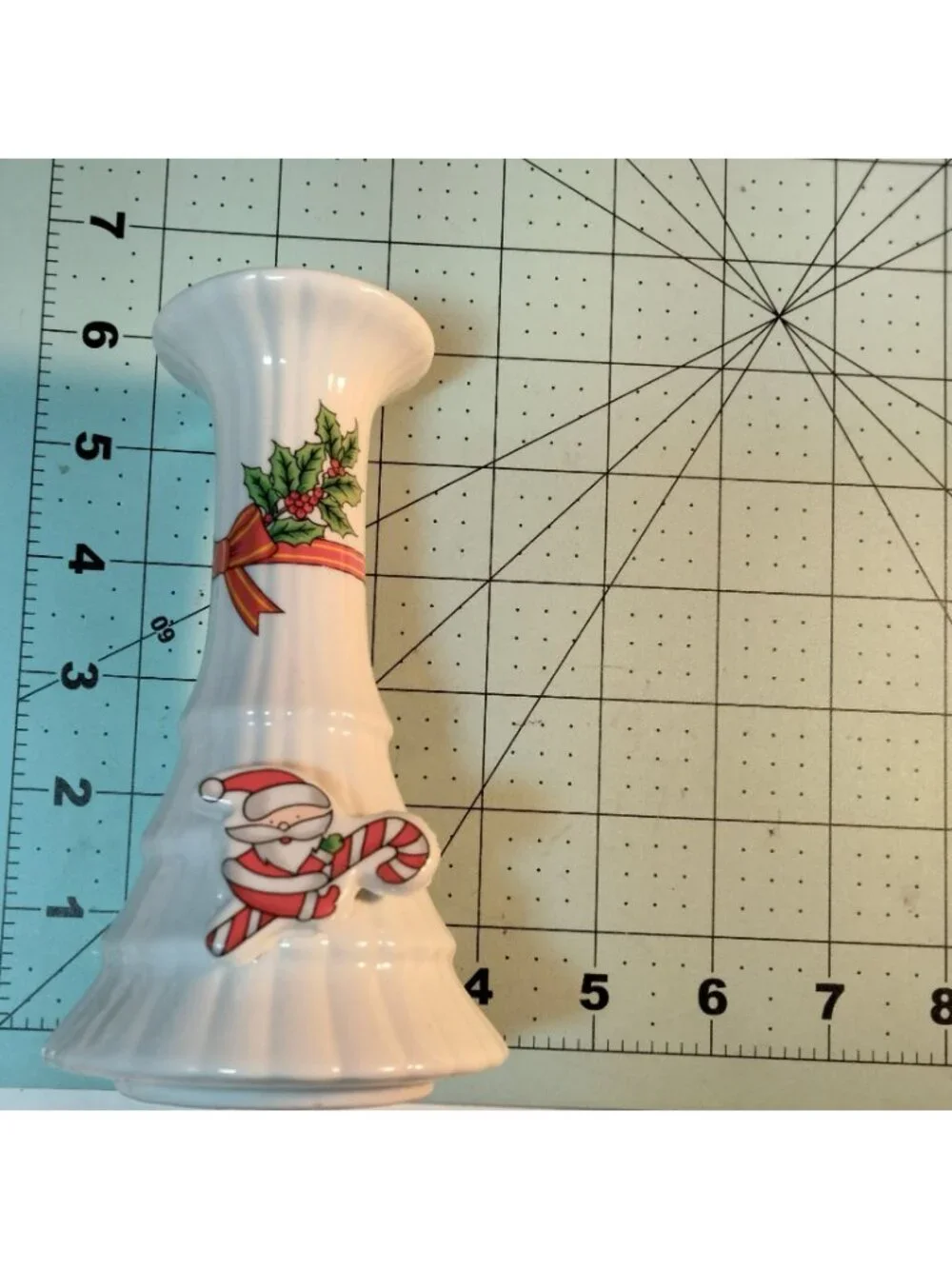 Vintage White Ceramic Christmas Vase Santa Holly Design